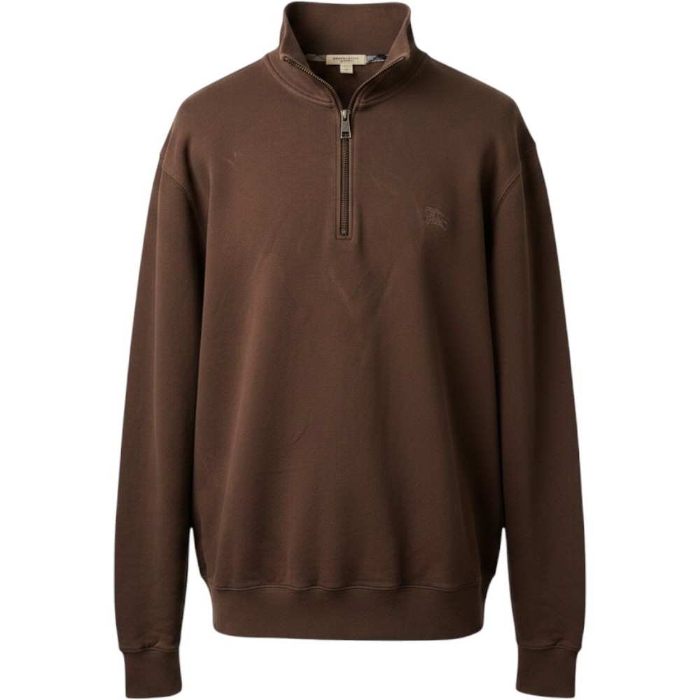 Burberry Brit Pullover Sz XL Brown Quarter Zip Mock Neck Logo Designer Sweater